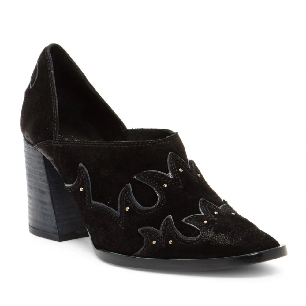 Free People NEW Pumps BLACK Leather Studs Shoes Women's 37 NWT